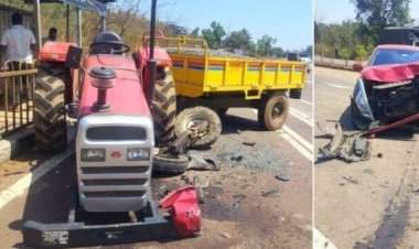 नांदगाव येथे ट्रॅक्टरला कारची धडक