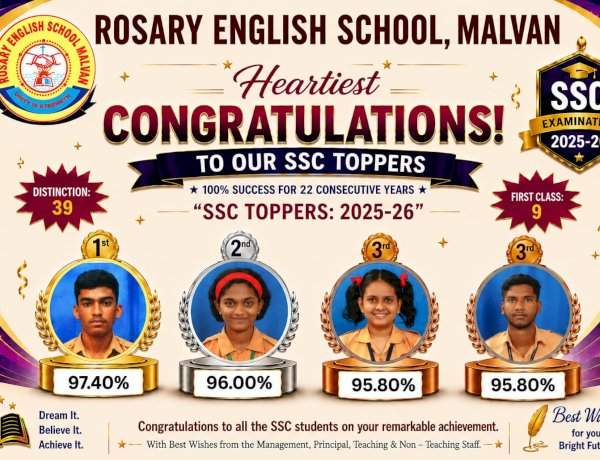 मालवणच्या रोझरी इंग्लिश स्कूलचा सलग २२ व्या वर्षी १००% निकाल