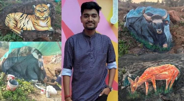 निर्जीव दगडांवर साकारली प्राण्यांची जिवंत चित्रे