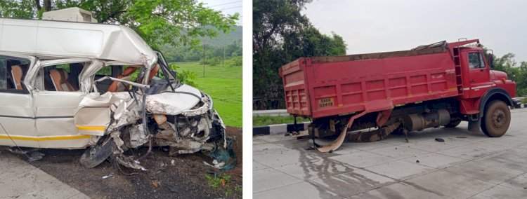 मुंबई-गोवा महामार्गावर टेम्पो ट्रॅव्हलरची डंपरला धडक
