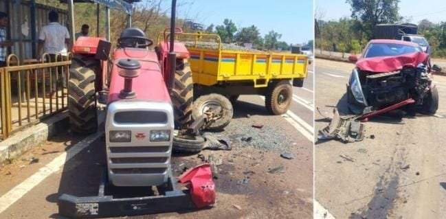 नांदगाव येथे ट्रॅक्टरला कारची धडक