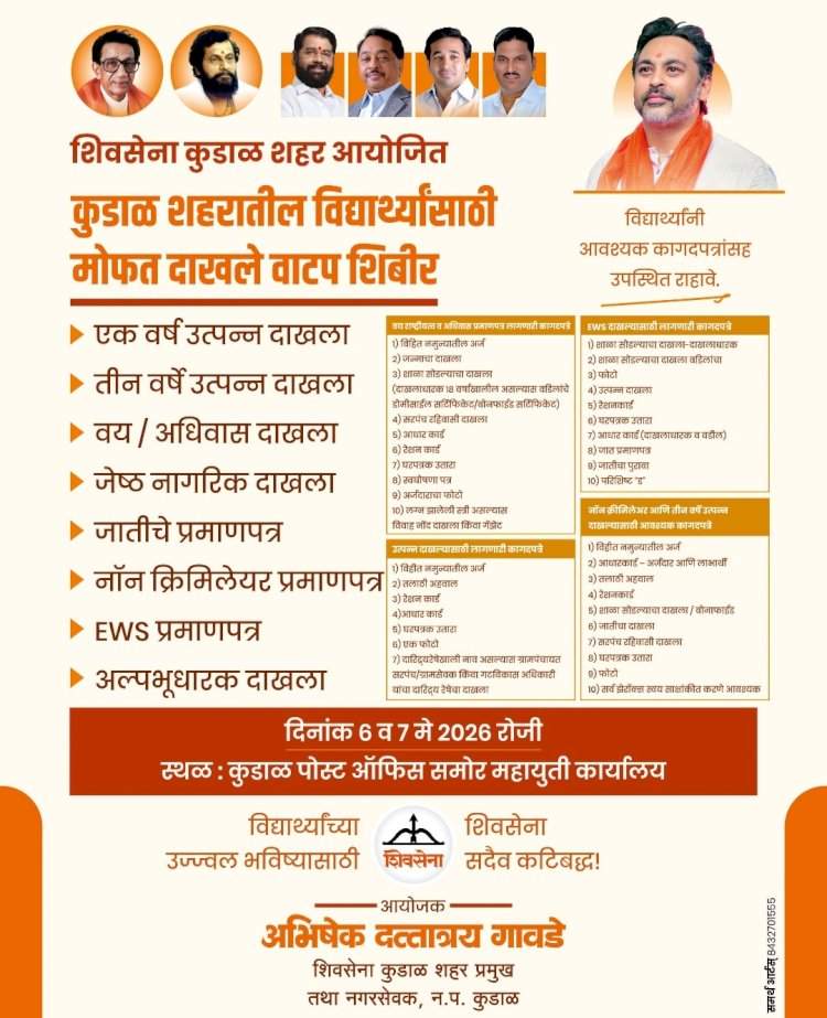 शिवसेनेच्या वतीने दहावी-बारावीच्या विद्यार्थ्यांसाठी मोफत दाखले वाटप शिबिर